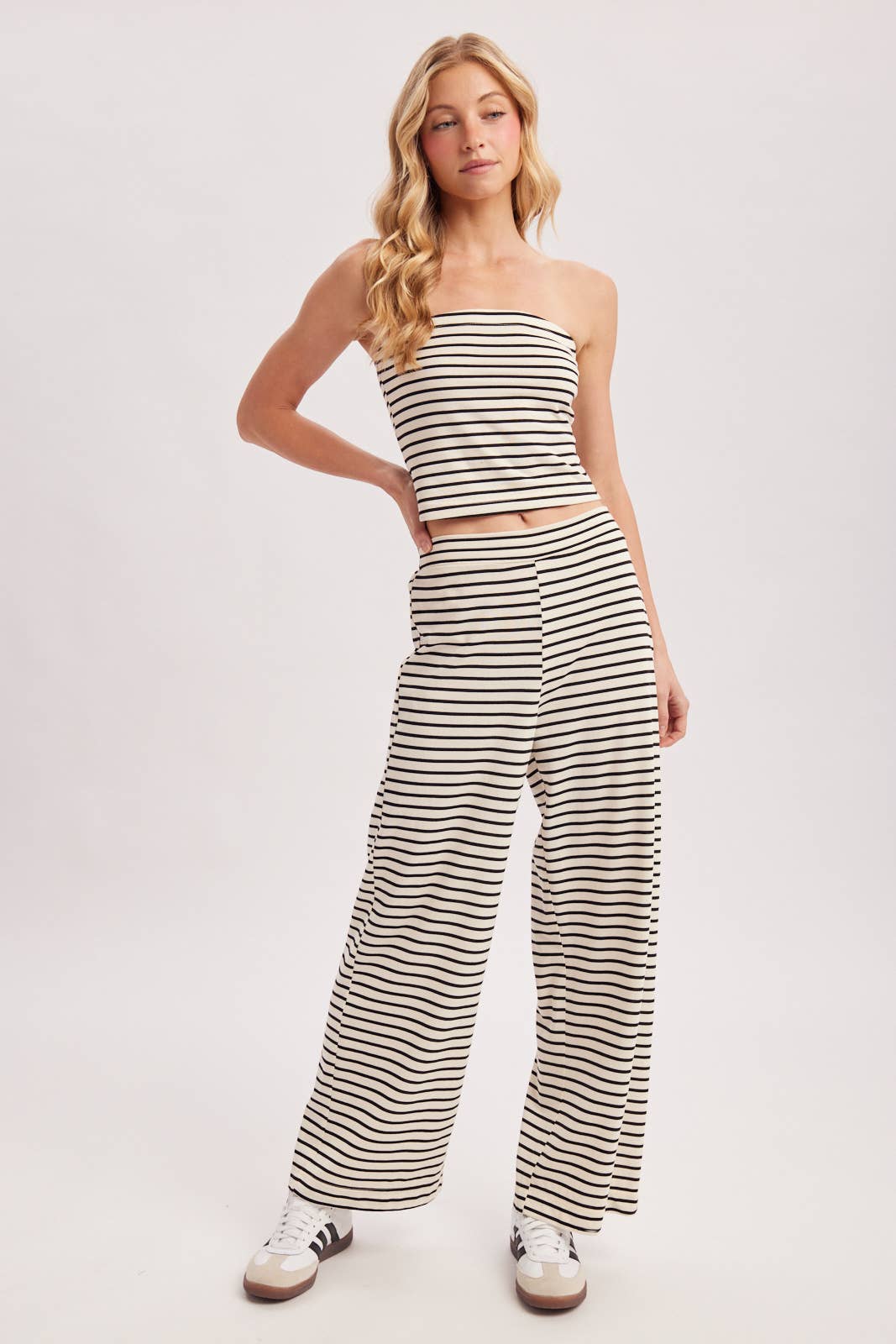 STRIPED KNIT TUBE AND WIDE PANTS SET