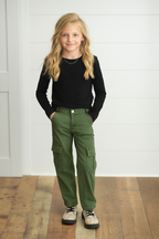 Olive Green Denim Cargo Pants