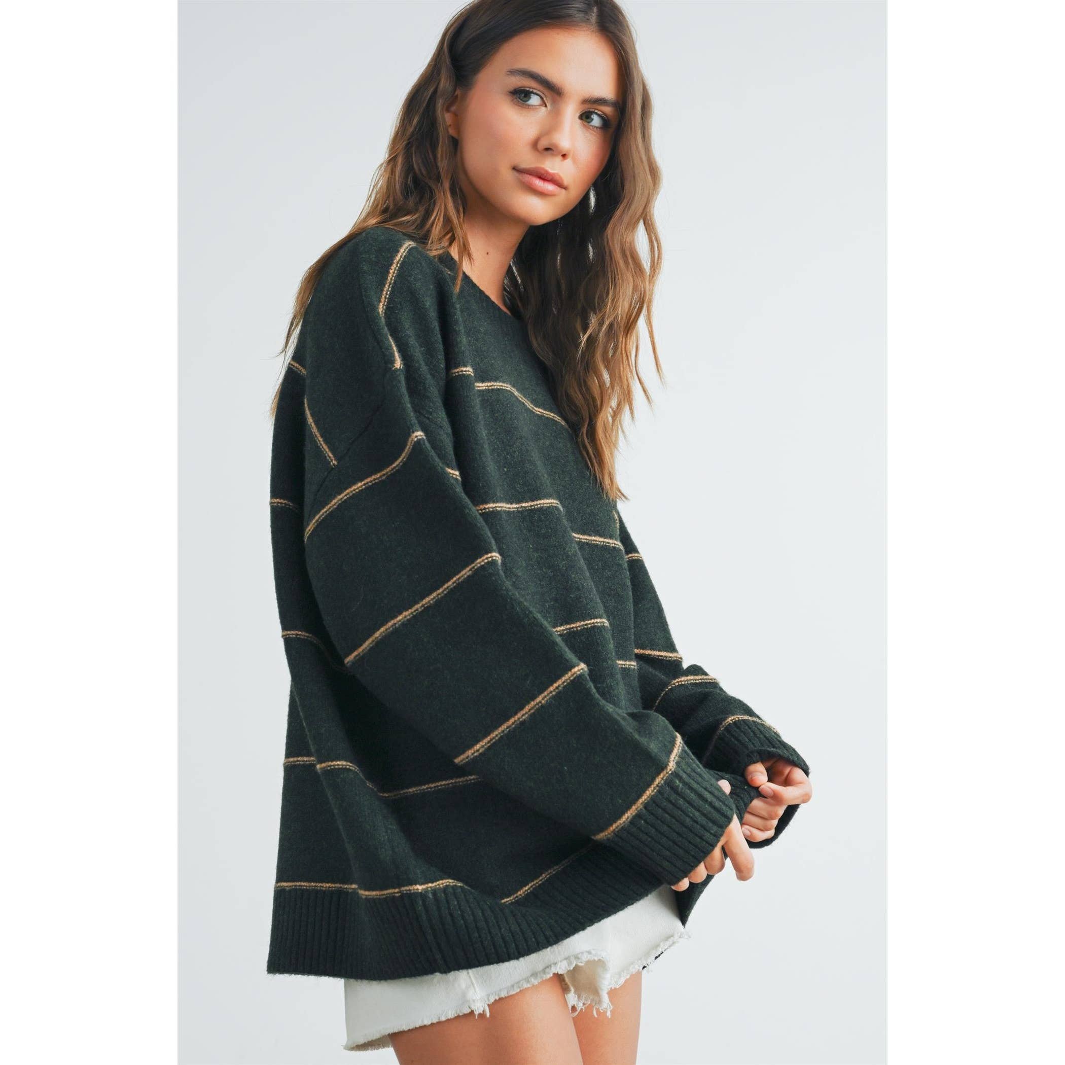 Striped Pattern Drop Shoulder Sweater