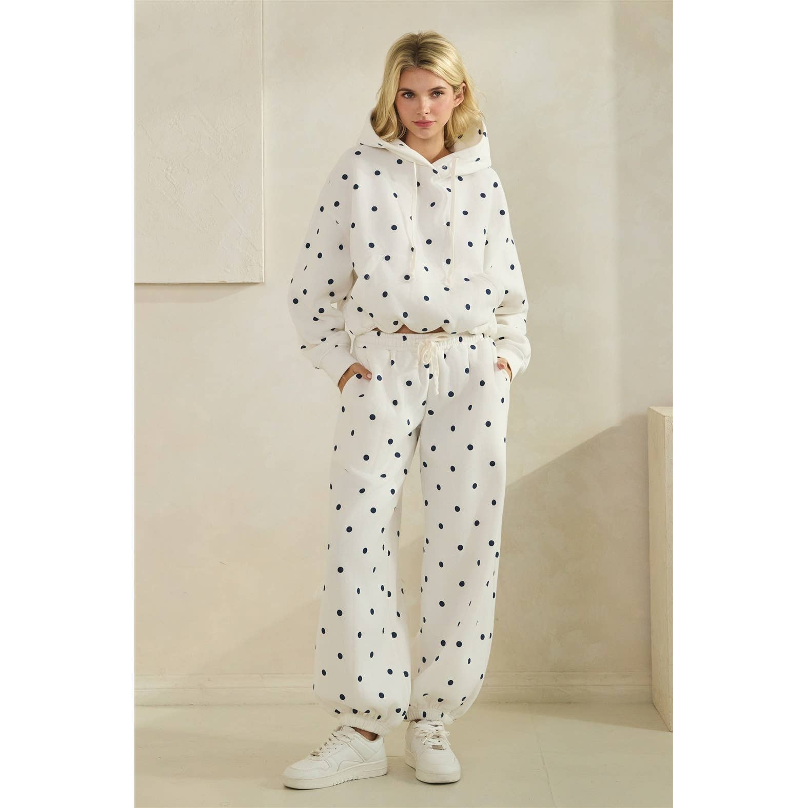 Printed Bubble Hem Knit Hoodie