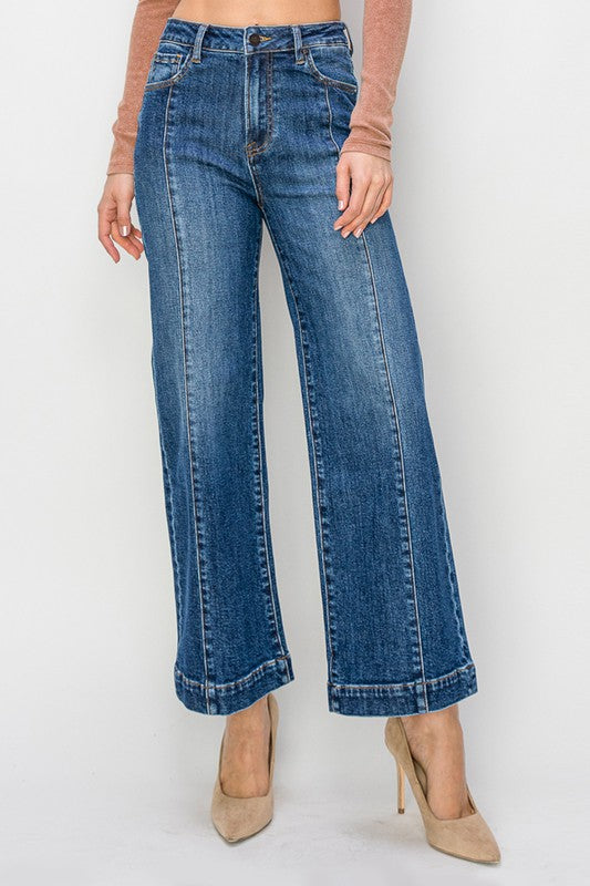 High rise ankle wide jeans
