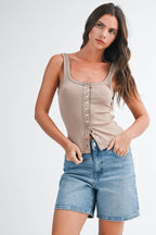 Pointelle Button Front Cami Tank ( Multicolors )