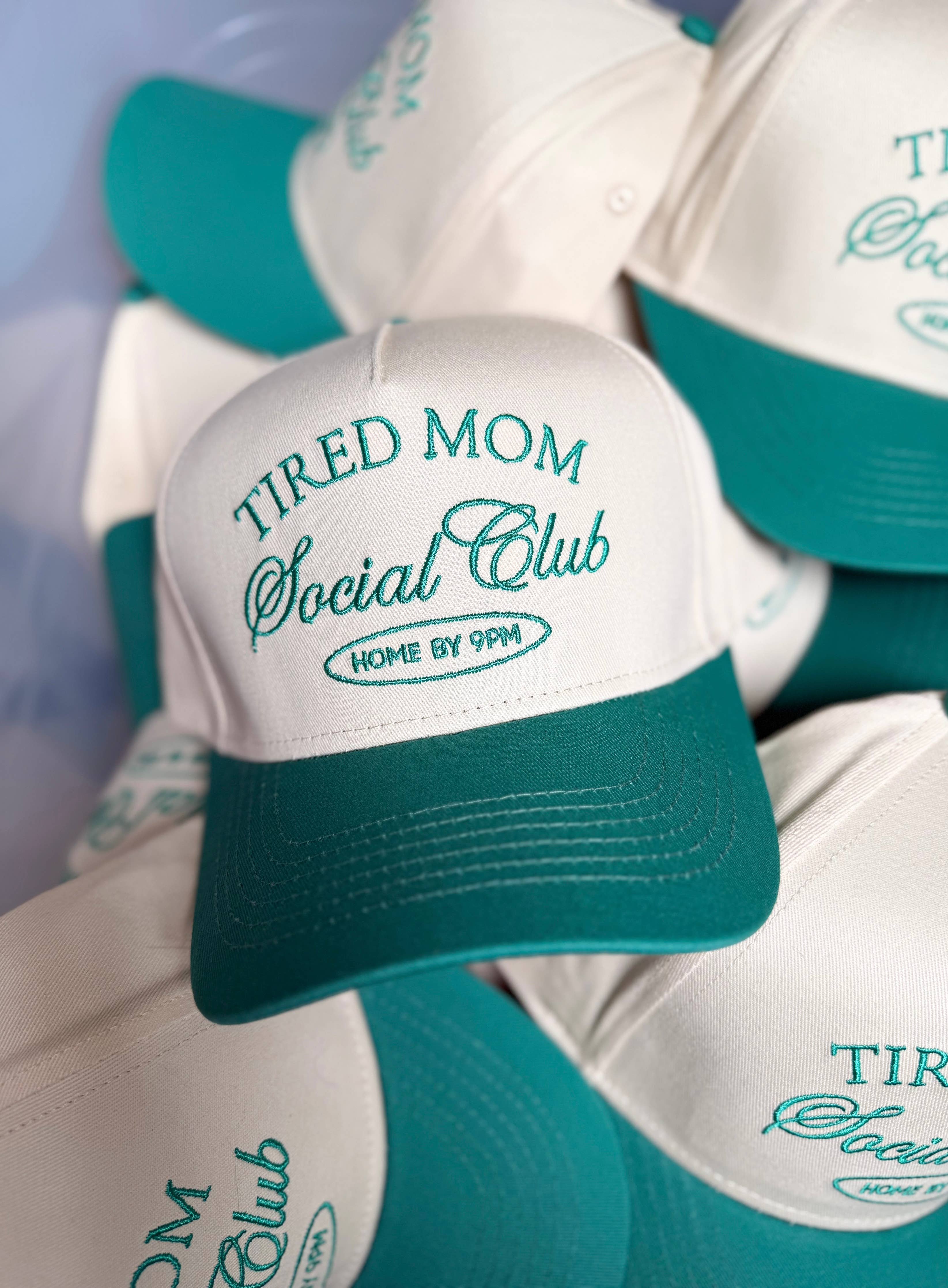 Tired Mom Social Club Home by 9pm Trucker Hat