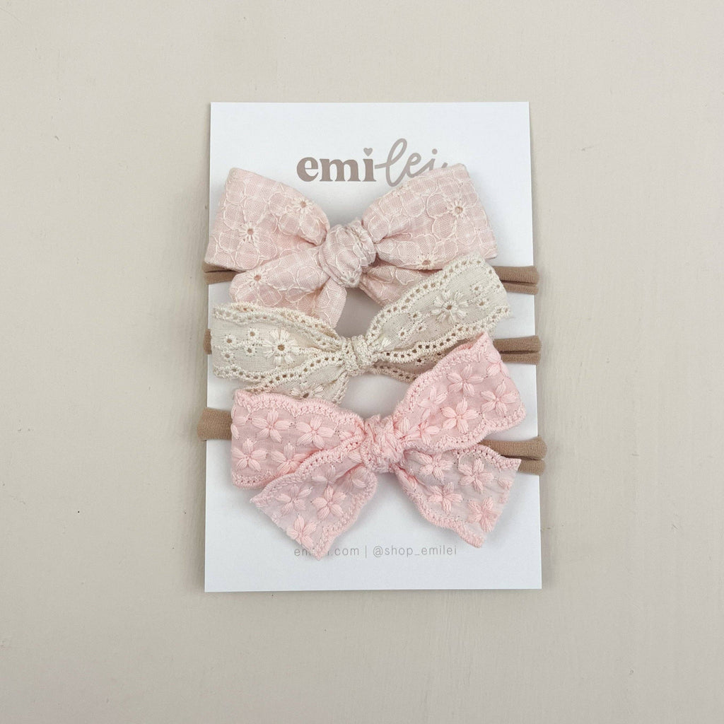 Bow Headbands & Clips | Set of 3 - Vintage Blush/Ivory Lace