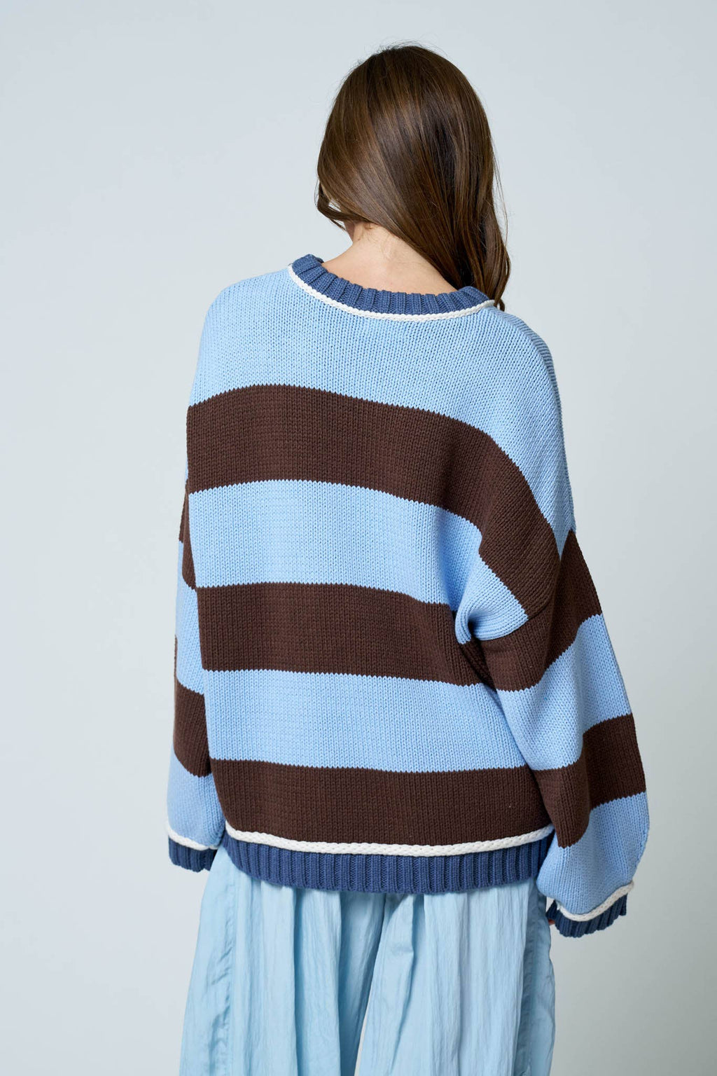 OVERSIZED STRIPE CREW NECK LONG SLEEVE SWEATER