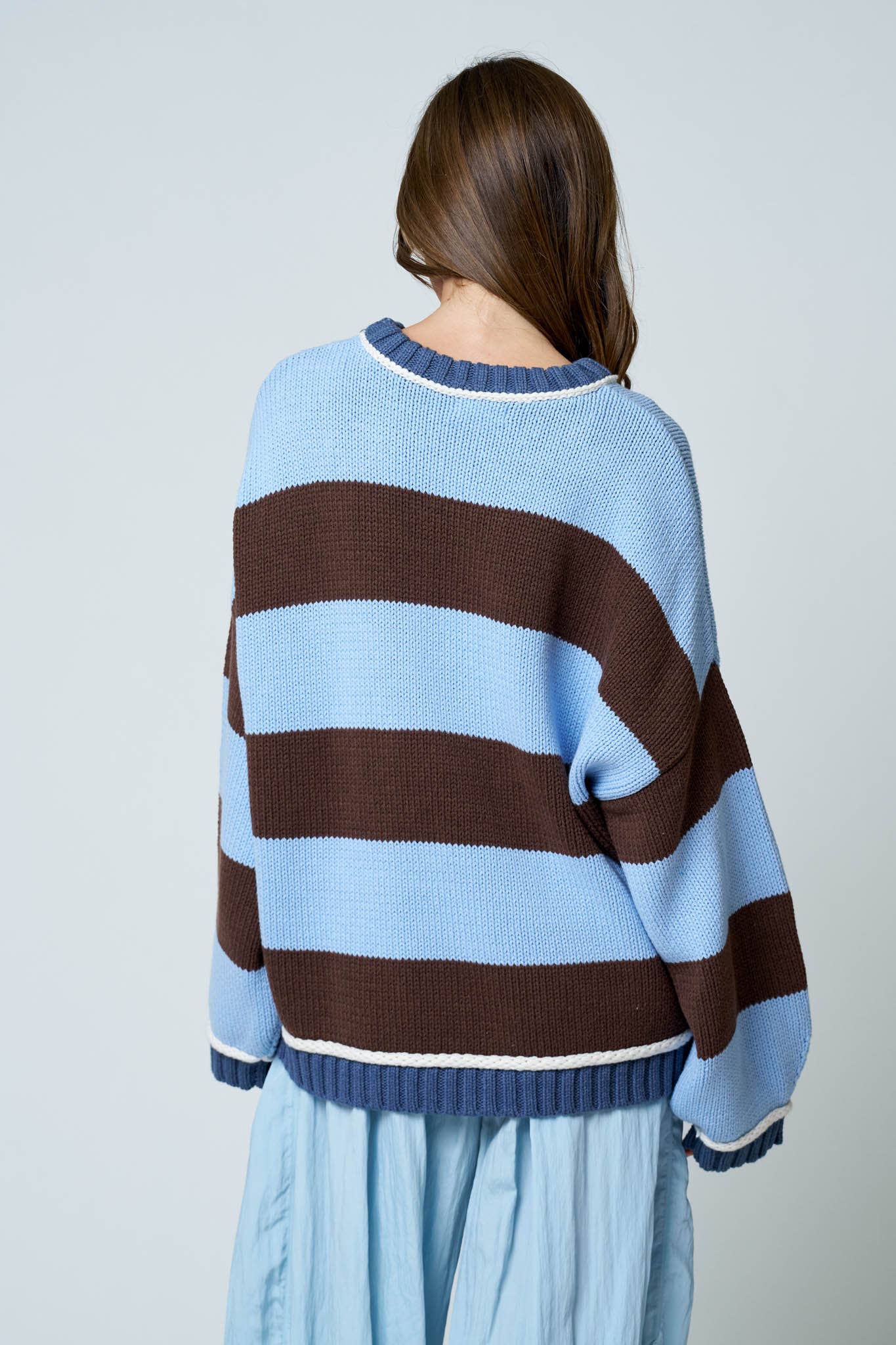 OVERSIZED STRIPE CREW NECK LONG SLEEVE SWEATER