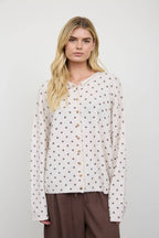 POLKA DOT BUTTON DOWN RAW EDGE KNIT CARDIGAN