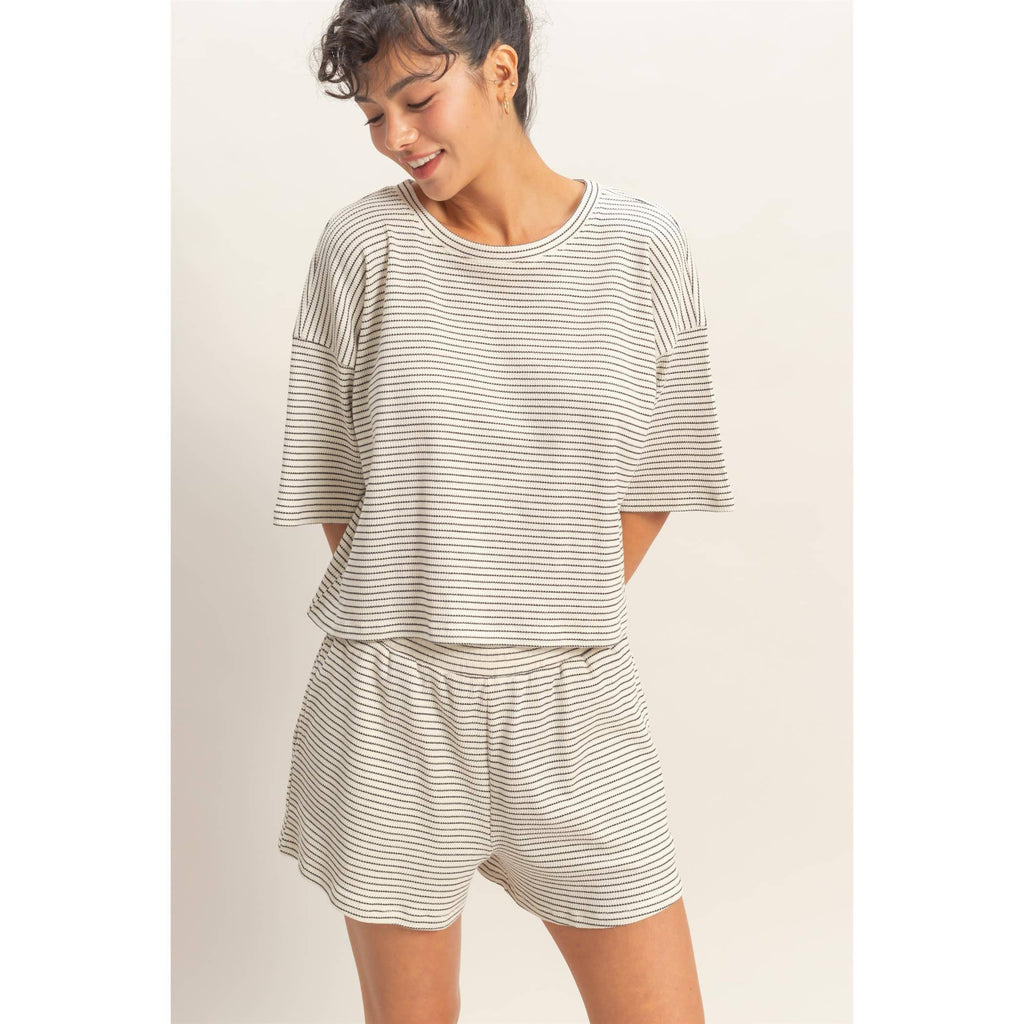 Striped Round Neck Top & Shorts Set