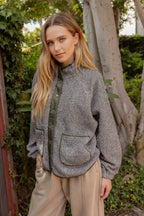CONTRAST FLEECE SNAP BUTTON JACKET