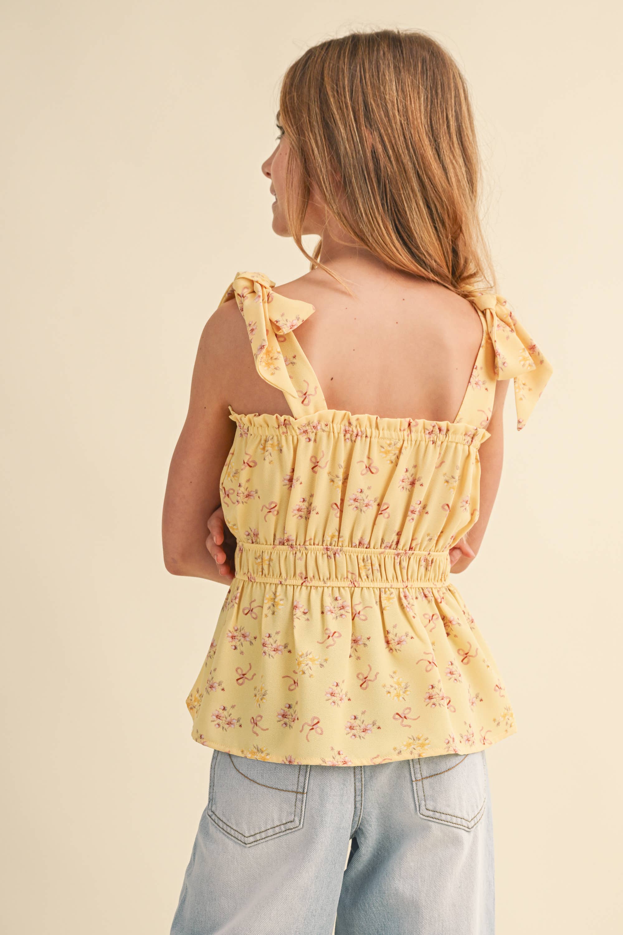 TWEEN GIRLS BOW SHOULDER PEPLUM TOP