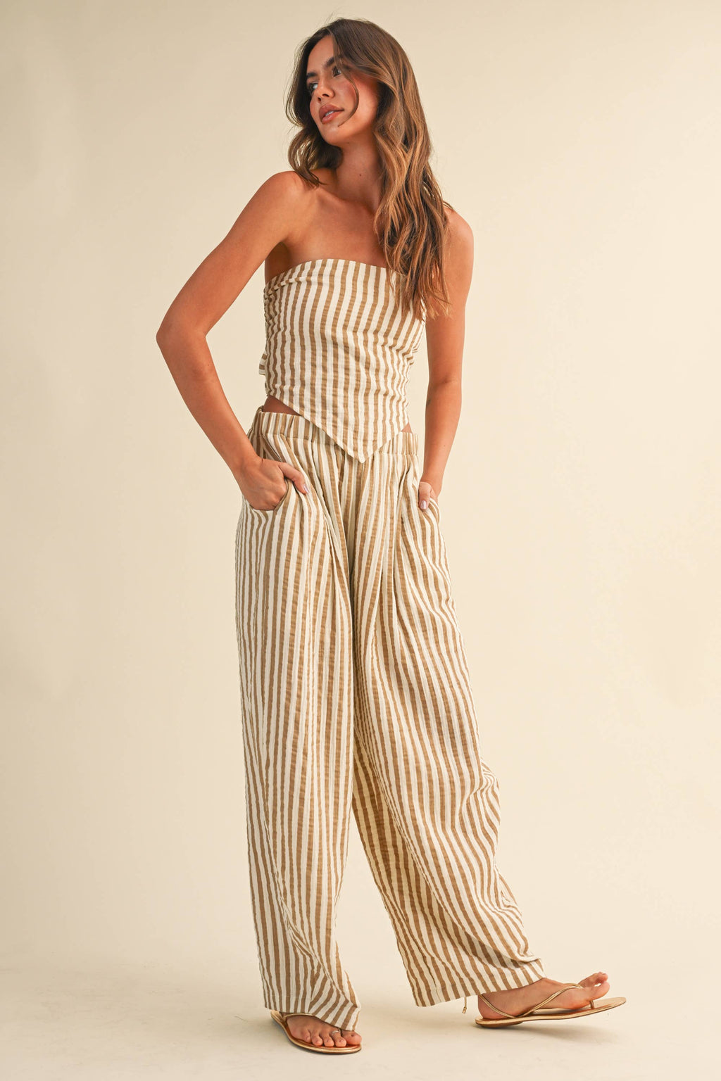 STRIPED SMOCKED BACK TIE HANDKERCHEIF TOP AND BARREL