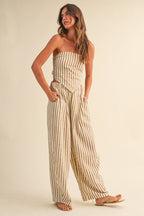 STRIPED SMOCKED BACK TIE HANDKERCHEIF TOP AND BARREL