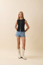 Ribbed Button Front Tank Top