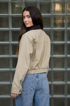 CONTRAST CORDUROY COLLAR ZIP-UP JACKET