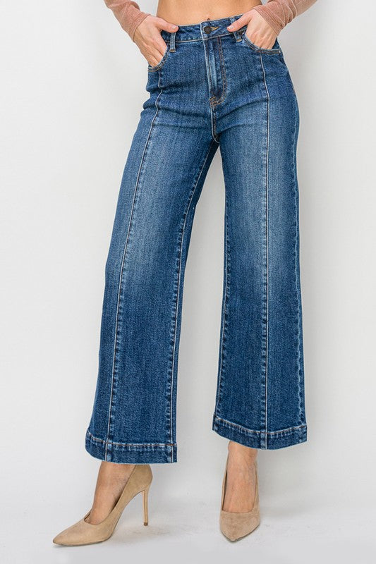 High rise ankle wide jeans