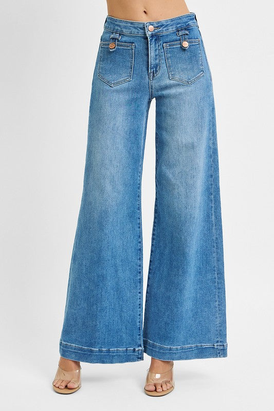 Wide front patch pocket jeans