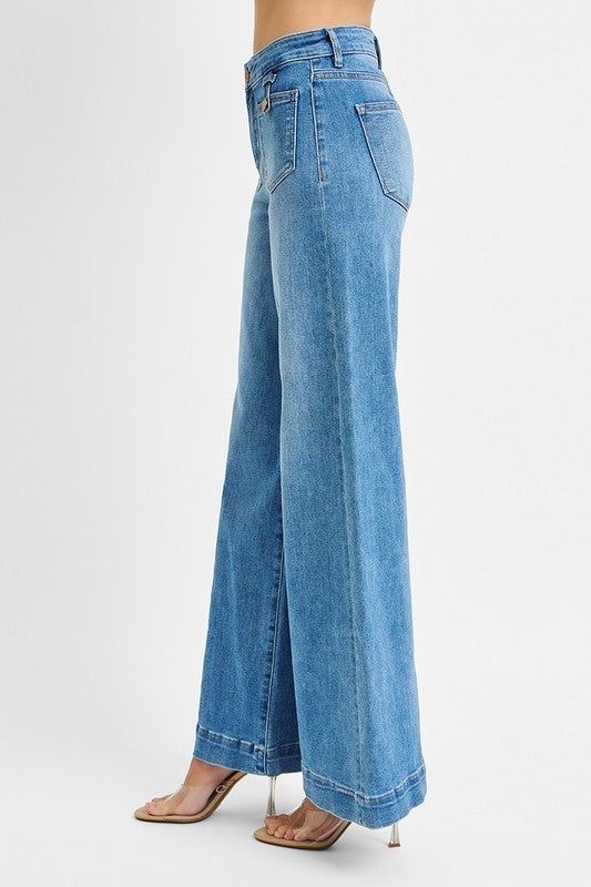 Wide front patch pocket jeans