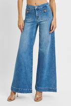 Wide front patch pocket jeans