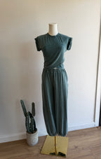 Rolled Sleeve Wrap-Front Crop Top And Jogger Set