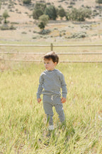 Charcoal Stripe Ribbed Hooded Set