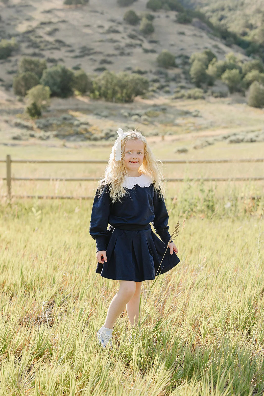 Navy Peter Pan Collar Pleated Skirt Set