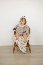 Camel Gingham Lace Bubble Romper