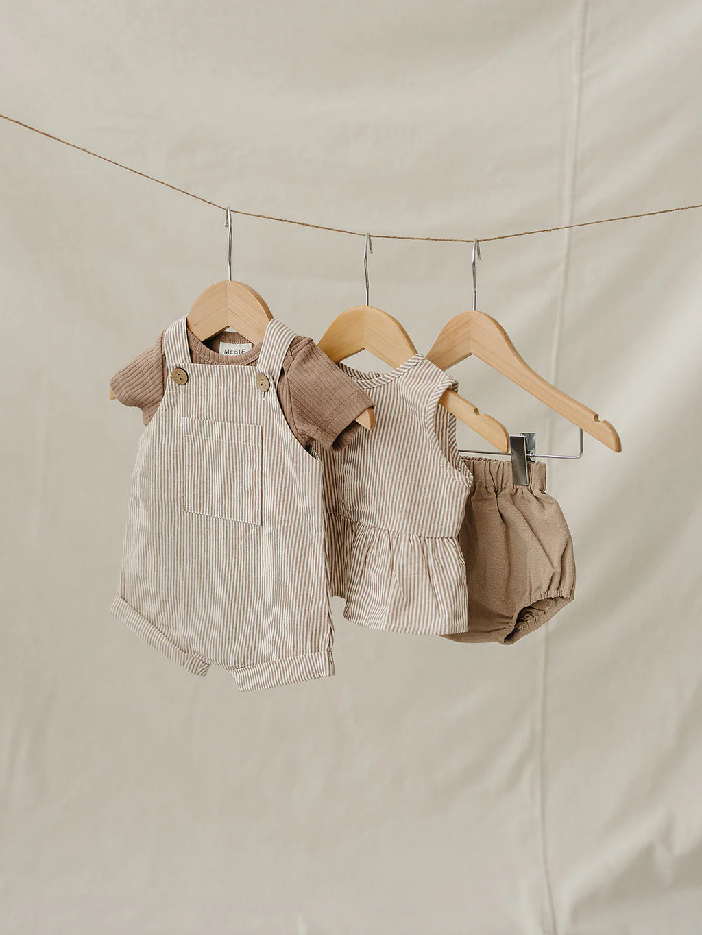 Tan Stripe Short Overalls