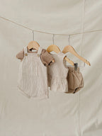 Tan Stripe Short Overalls