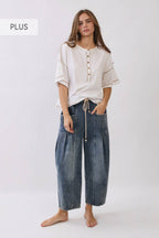Plus Washed Denim Barrel Pants
