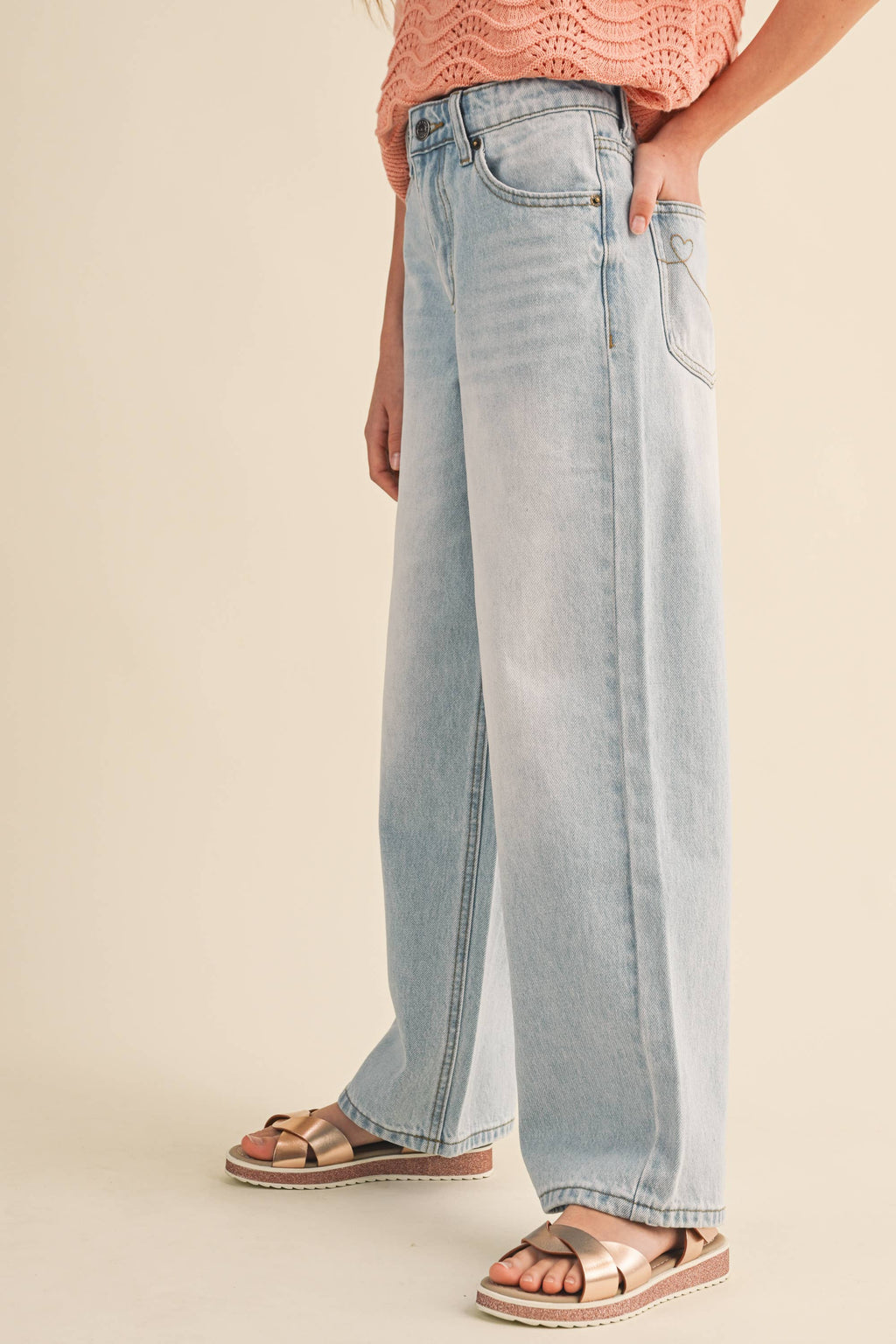 TWEEN GIRLS WIDE LEG DENIM PANTS