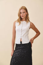 Ribbed Button Front Tank Top
