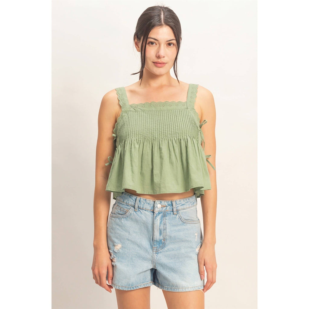 Pleated Lace Trim Tank