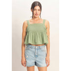 Pleated Lace Trim Tank