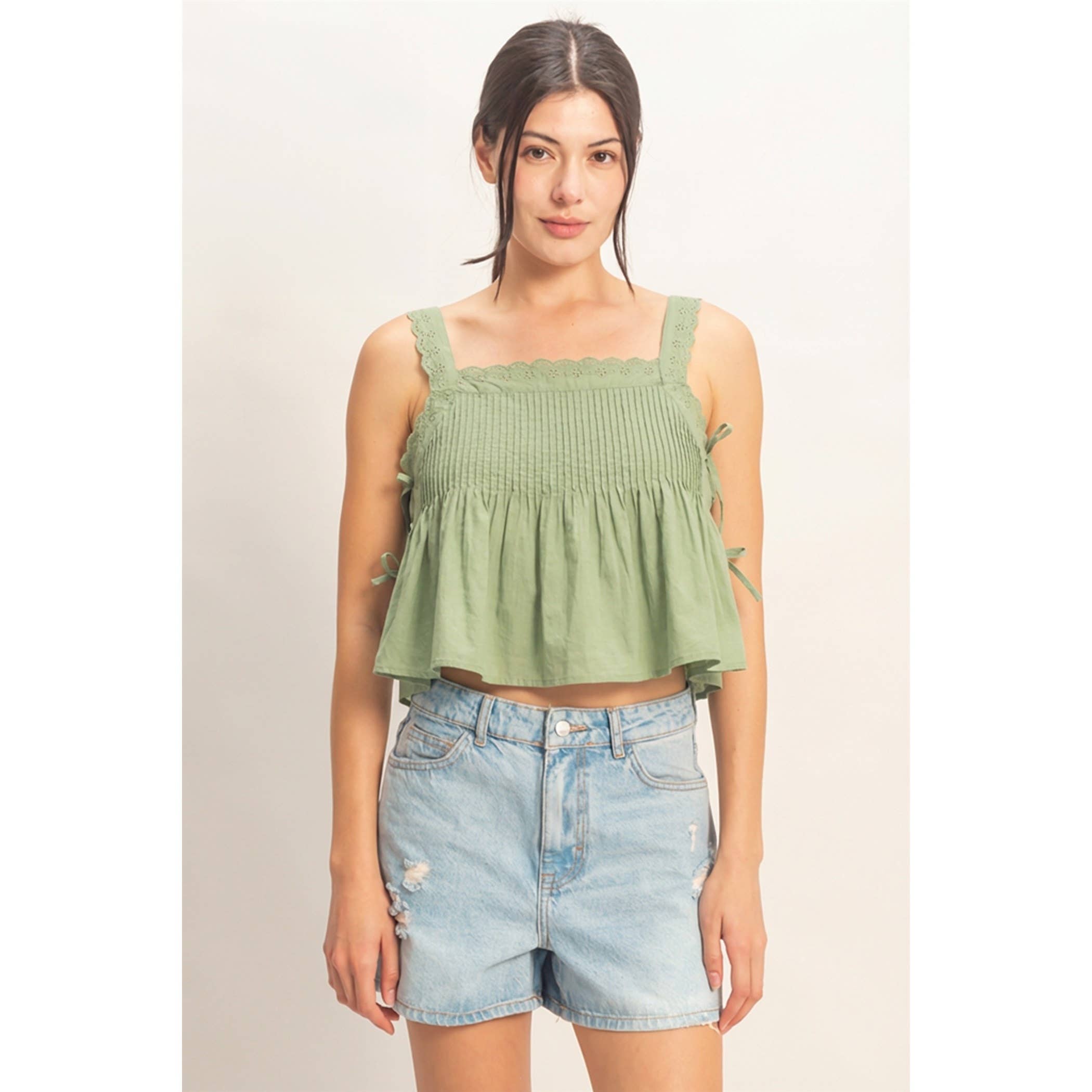 Pleated Lace Trim Tank