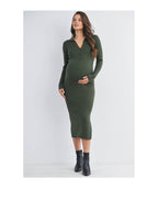 Ribbed Long Sleeve Maternity Collared Midi Dress (multiple colors)