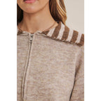 HARBOR MORNING WOOL STRIPE SAILOR COLLAR ZIP SWEATER JACKET