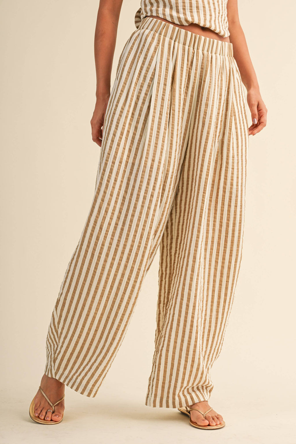 STRIPED SMOCKED BACK TIE HANDKERCHEIF TOP AND BARREL