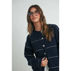 Button Front Striped Cardigan