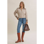 HARBOR MORNING WOOL STRIPE SAILOR COLLAR ZIP SWEATER JACKET