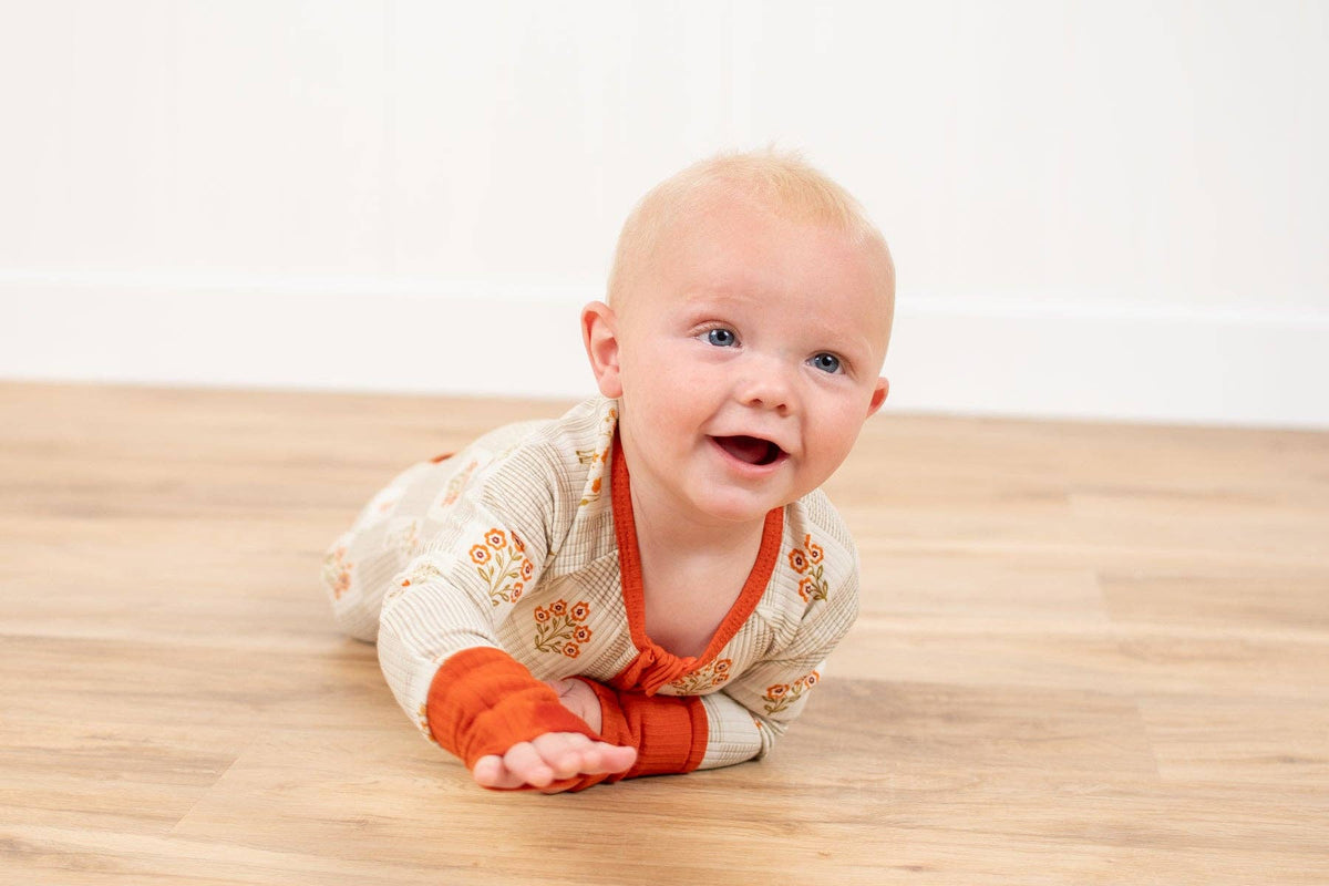 Farm Folk Floral Ribbed Cotton Baby Zippy