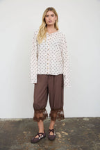 POLKA DOT BUTTON DOWN RAW EDGE KNIT CARDIGAN