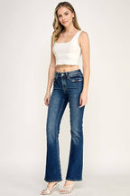PATCH POCKET HIGH RISE STRETCH BOOTCUT JEANS