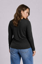 PLUS RUCHED SIDE LONG SLEEVE KNIT TOP