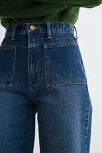 Square Patch Pocket Straight Leg - DARK DENIM