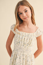 TWEEN GIRLS RUCHED SHOULDER MINI DRESS