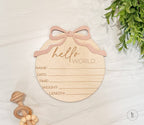 Hello World Baby Announcement Sign With Birth Stats w/Bow