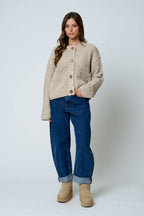 MARLED BUTTON DOWN  RAW EDGE CHUNKY KNIT CARDIGAN