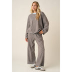 STRIPED LONG SLEEVE AND WIDE LEG PANTS CASUAL SET