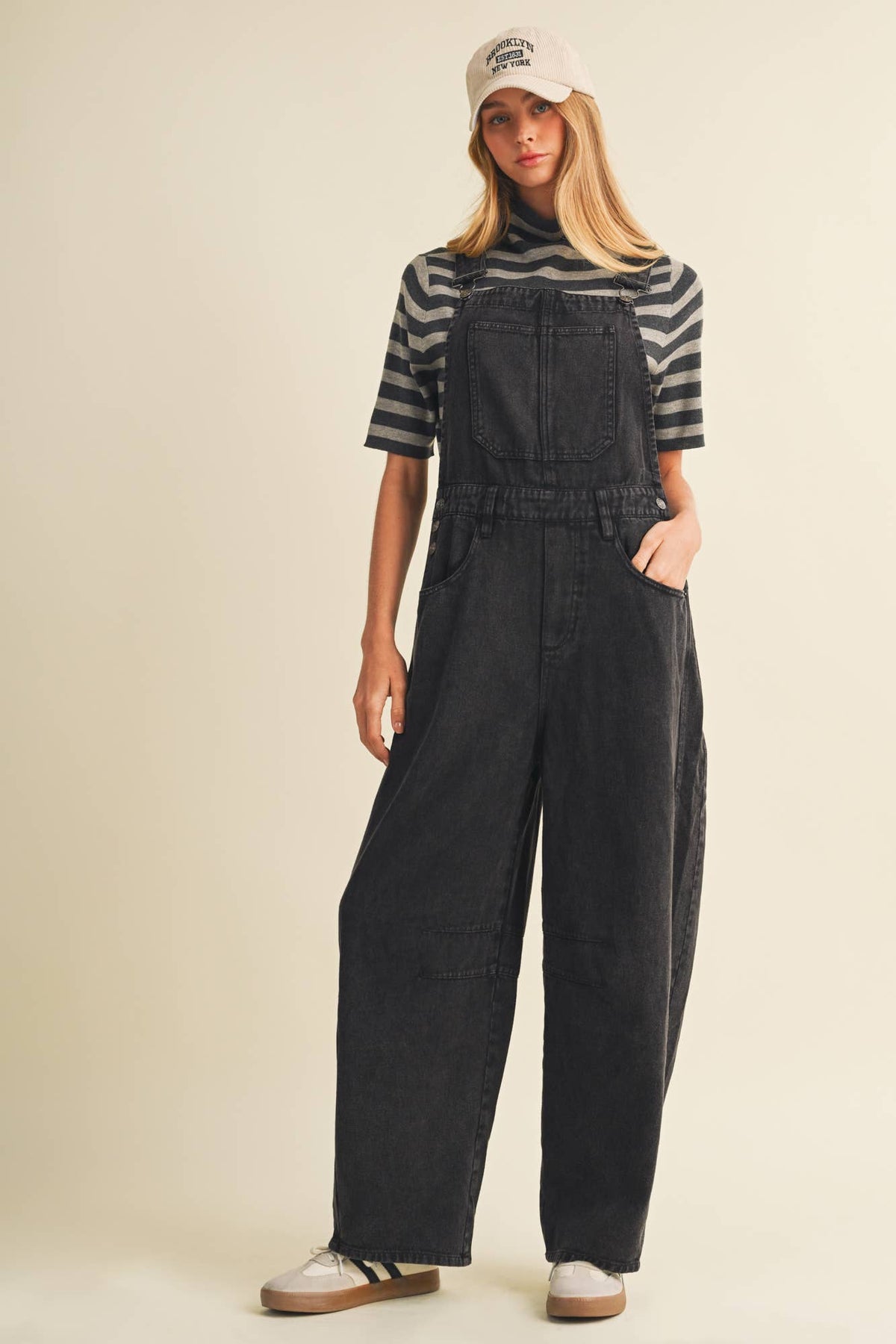 Vintage-Washed Twill Wide-Leg Overall
