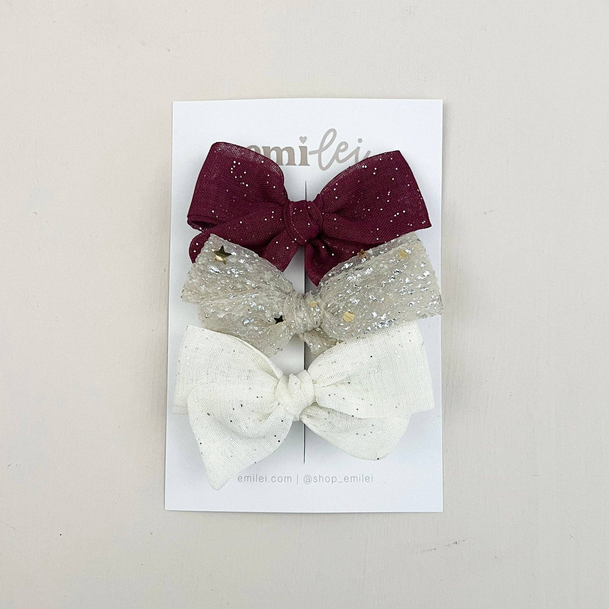Bow Headbands & Clips | Set of 3 - Red, Ivory, White Sparkle